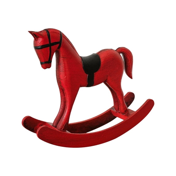 Handmade Vintage Old Collectible Statue Wooden Rocking Horse Figurines Decorative Ornaments Craft Sculpture for Office & Home Room Desktop Christmas Birthday New Year Gift