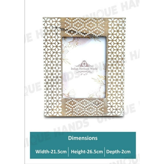 Handmade Vintage White Wash Flower Printed Designed Mango Wood Carved Photo Frame Antique Home Decorative Frames