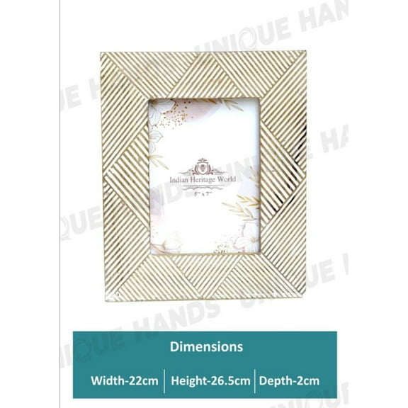 Handmade Vintage White Wash Straight Lines Designed Mango Wood Carved Photo Frame Antique Home Decorative Ready Made Frames