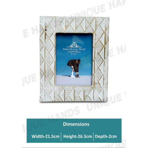 Handmade Vintage White Wash Triangle Shaped Designed Mango Wood Carved Photo Frame Antique Home Decorative Ready Made Frames