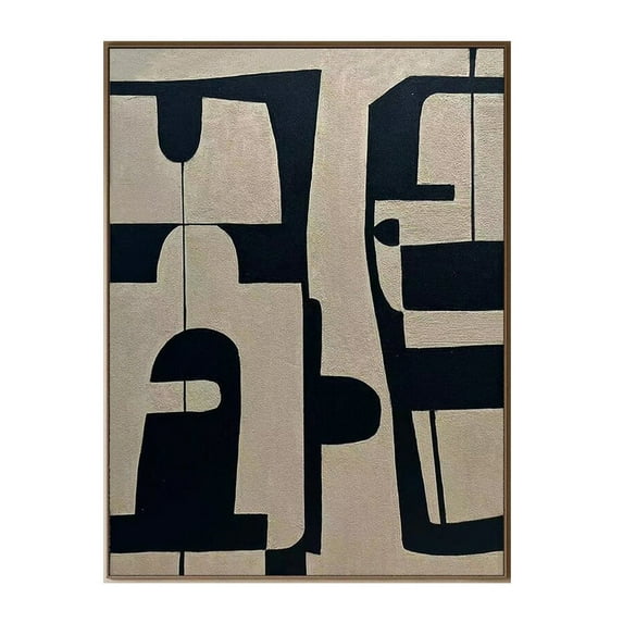 Handmade Wabi Sabi Wall Art Black Beige Abstract Painting Large Black Minimalist Beige Textured Canvas Painting Home Wall Decor