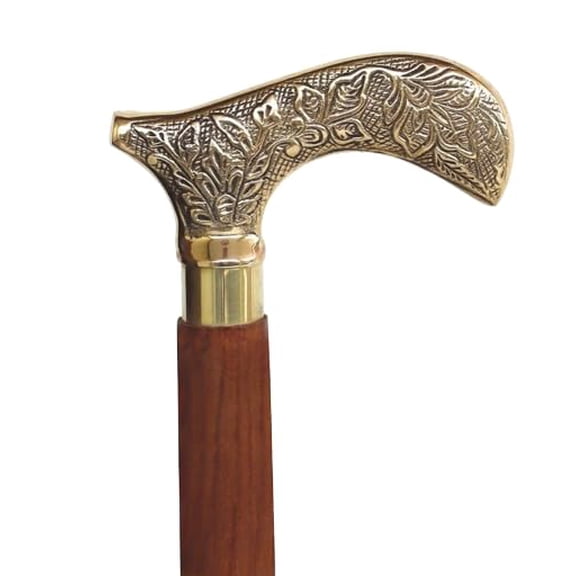 Maritime Treasures Ornate Brass Walking Cane Handle, Decorative Replacement Handle for Walking Stick, Vintage Style Cane Grip, Shaft Not Included