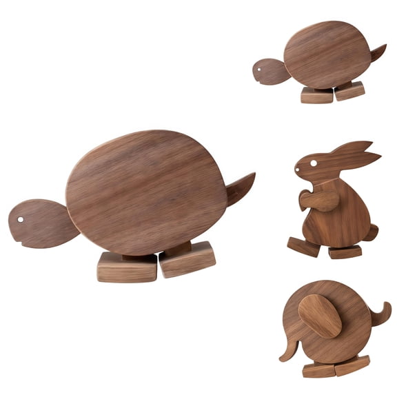 Handmade Walking Wooden Animals Pull and Push Walkable Elephant Pull Along Walking Turtle Mechanical Balance Rabbit Walker Sculpture Wooden Animals Figures Desk Ornament Decor
