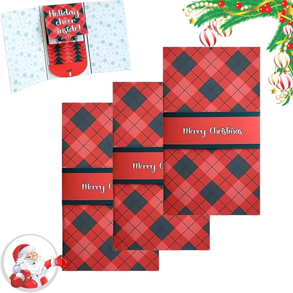 Handmade Waterfall Christ-mas Gift Card Booklet, Money Envelopes for Cash, Pull-out Design Merry ChristmasCards DIY Giftcard Booklet, Holiday Party Christmas Gifts Card Book Supplies