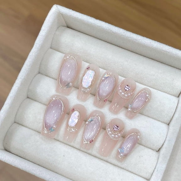 Handmade Wear Nail Springsummer Crystal Cat's Eye Shell Manicure