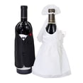 thumbnail image 1 of Handmade Wedding Decorations Bride Groom Design Wine Bottle Covers 2-Pcs Set, 1 of 3