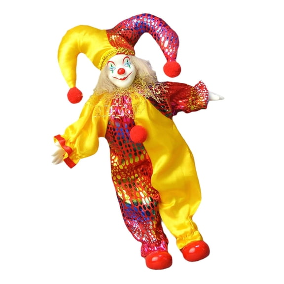 Handmade Western Circus Clown Doll Ceramic Figure Doll with Festival Theme Costume Adjustable Pose Home Desk Decoration