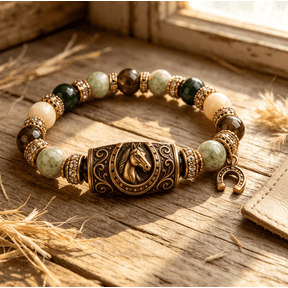 Handmade Western Horse Guardian Healing Crystal Bracelet, Multi Gemstone Beaded Bracelet, Symbolic Freedom & Courage Horseshoe Bracelet for Horse Lovers