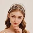 thumbnail image 1 of Miallo Handmade White Crystal Beaded Headband for Wedding, Boho Bridal Hair Accessories, Sparkly Rhinestone Tiara for Bridesmaids, 1 of 6
