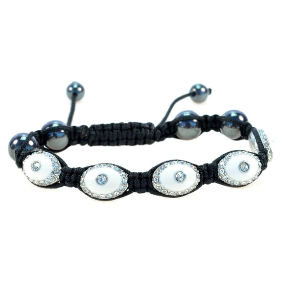 Handmade White Hamsa Evil Eye Hematite Adjustable inspired Shamballa Bracelet  91088