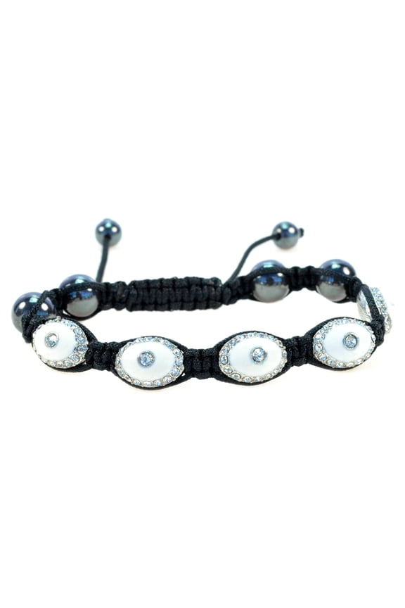 Handmade White Hamsa Evil Eye Hematite Adjustable inspired Shamballa Bracelet 91088