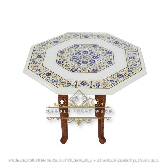 Handmade White Marble Coffee Table with Floral Inlay Design – Elegant Marble Table Top for Home Decor-30 Inch