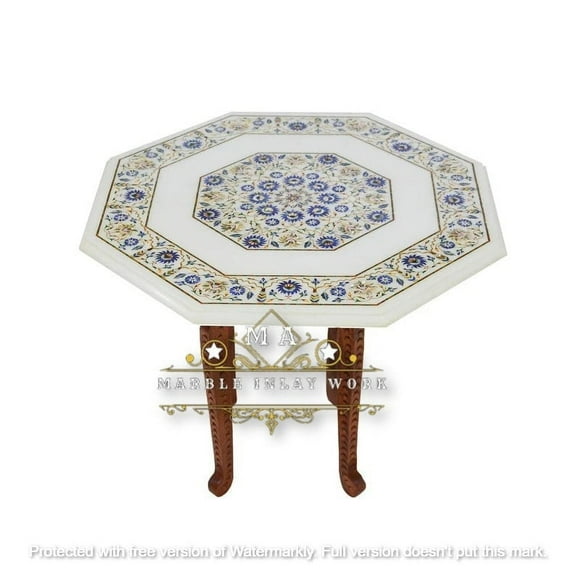 Handmade White Marble Coffee Table with Floral Inlay Design – Elegant Marble Table Top for Home Decor-36 Inch