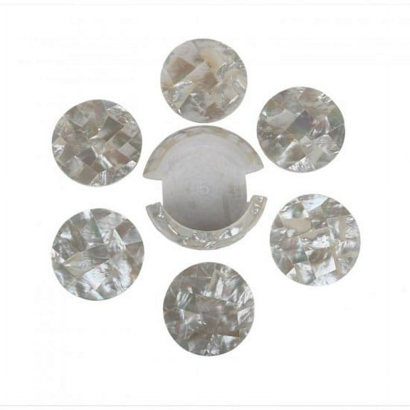 Handmade White Marble With Real Mop Stone Coaster Set With Holder