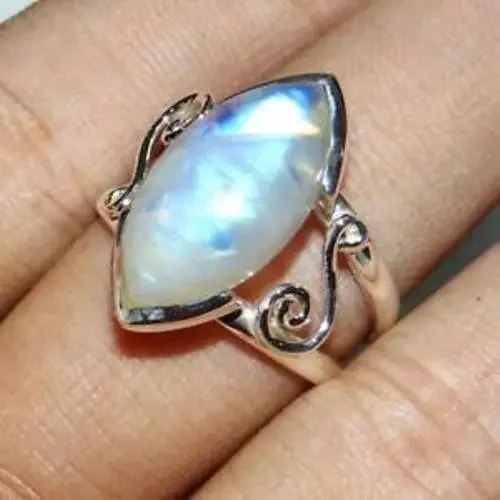 Handmade White Moonstone Ring, Silver