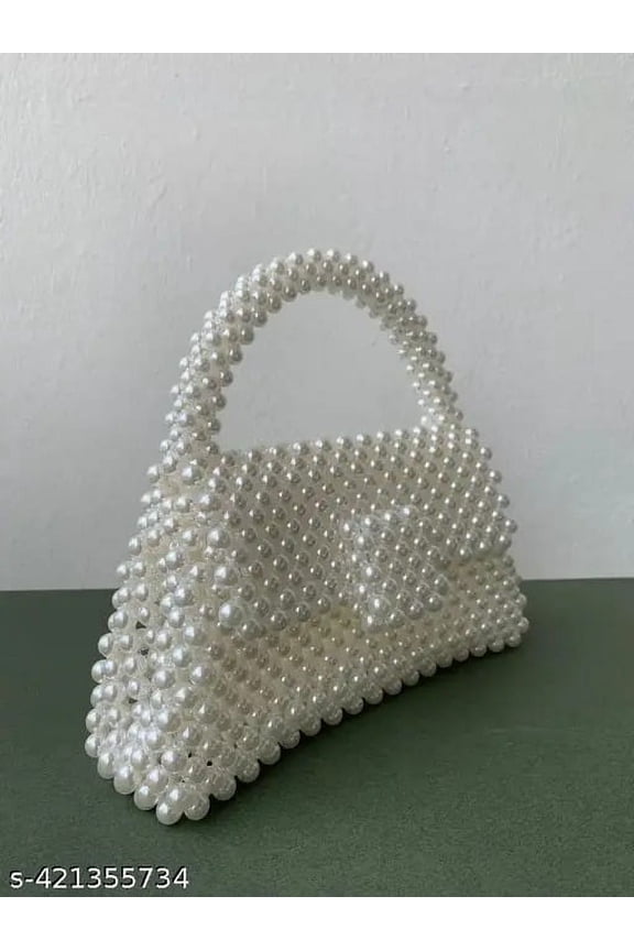 Handmade White Pearl Beaded Bag Ideal Gifting Handbag for Women's & Girls Special Occasion Use Purse