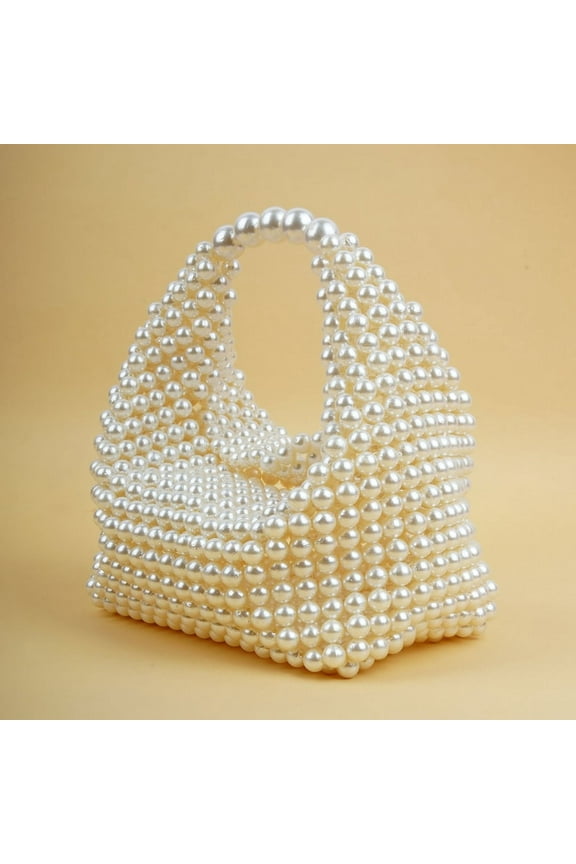 Handmade White Pearl Beaded Bag Ideal Gifting Hobo Design Handbag for Women's & Girls Usage