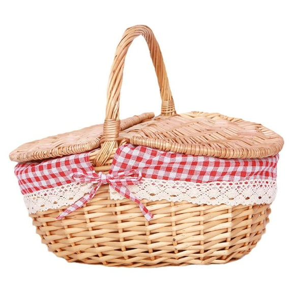 Handmade Wicker Basket with Handle,Wicker Camping Picnic with NEW Doubl Y2G0