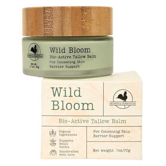 Hearth & Homestead: Handmade Wild Bloom Bio-Active Tallow Face Balm/Cream with Blue Tansy - Hydrate, Nourish, and Protect Skin - .7 oz