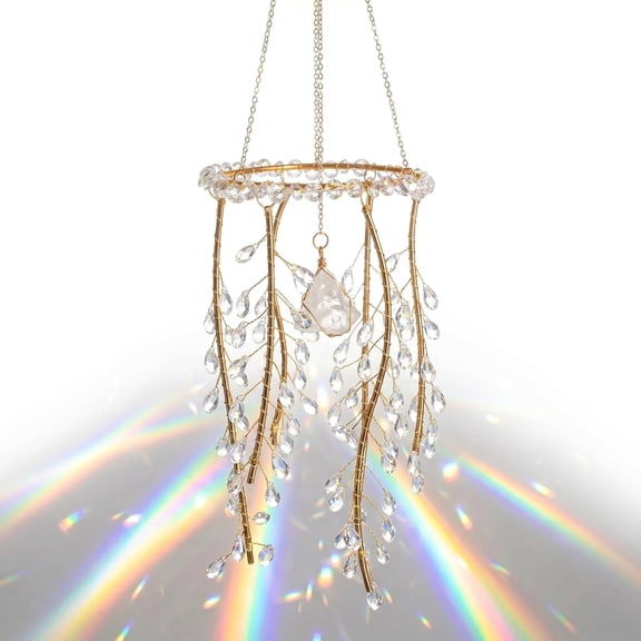 Handmade Willow Tree Crystal Prism Rainbow Maker, Hanging Crystal Suncatcher with Amethyst, Window Rainbow for Home Garden Patio(Color)