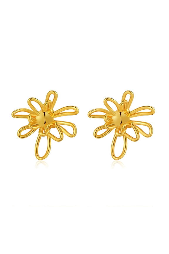 Handmade Winding Irregular Flower Stud Earrings Brass Plated 18K Real Gold Color Retention Personalized Earrings