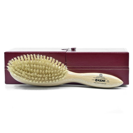Kent LHS9 Satinwood Pure White Wire-Laid Natural Boar Bristle Oval Hairbrush in a Silk Lined Presentation Case for Daily Grooming Medium Thickness Hair and Promotes Natural Shine. Handmade in England
