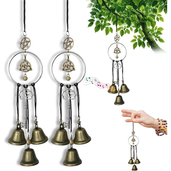 Handmade Witch Bells for Home Protection, 2026 New Witch Bells for Door Knob, Brass Wind Chimes with 3 Bell, Witches Wind Bell Home Room Window Sill Decorative Pendant, for Home