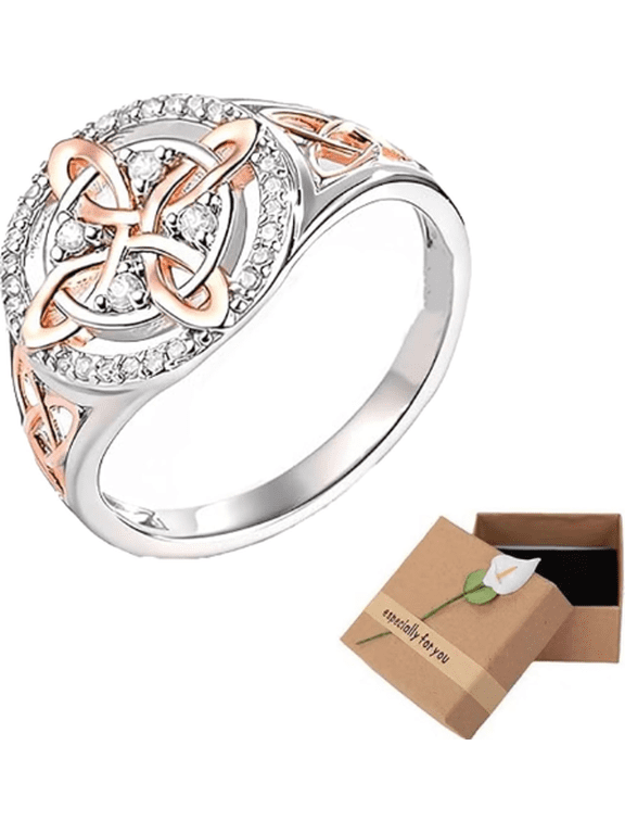 Handmade Witch’s Return-Knot Protection Ring, Bicolor Witches Knot Ring with Cubic Zirconia, Protect Your Loved Ones, Silver Knot Design Jewelry Gifts for Women