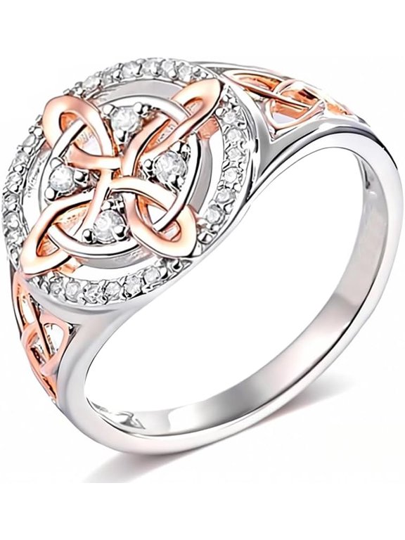 Handmade Witch’s Return-Knot Protection Ring, Bicolor Witches Knot Ring with Cubic Zirconia, Protect Your Loved Ones, Silver Knot Design Jewelry Gifts for Women
