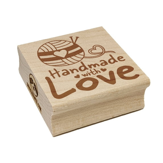 Handmade With Love Knitting Yarn Square Rubber Stamp Stamping Scrapbooking Crafting - Medium 1.75in