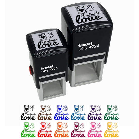Handmade With Love Sew Sewing Thread Spool Self-Inking Rubber Stamp Ink Stamper - Black Ink - Small 1 Inch