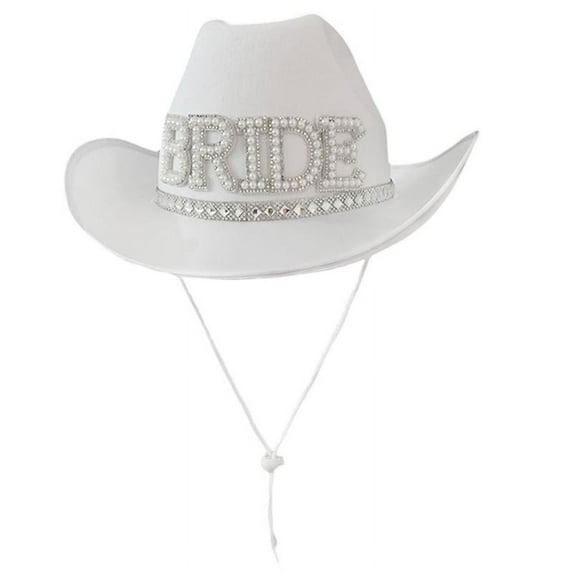 Handmade Women Bride Cowgirl Hat Wide Brim Bridal for Rhinestone White Fedora Ha