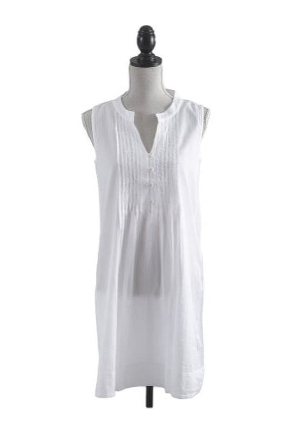 Handmade Women's Embroidered Striped Night Dress White (10/L)