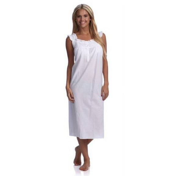 Handmade Women's Eyelet Trim Pleated Night Dress White (10/L)