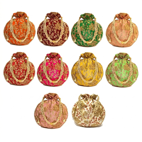 KALVEERA Women's Silk POTLI Clutch Bag, Multicolor, 1