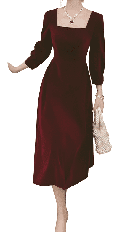 Handmade Womens Burgundy Velvet Evening Cocktail Party Dress Vintage Style  Elegant Party Dress - Walmart.com