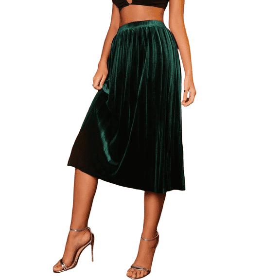Handmade Womens Green Velvet High Waist Skirt Perfect for Formal and Casual Occasions