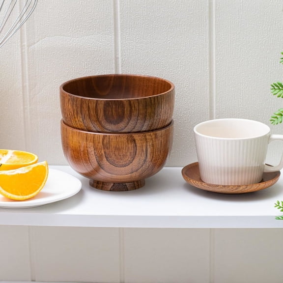Handmade Wood Bowl, Mug, for Rice, Soup, Dip, Coffee, Tea, Decoration (2PCS Jujube Bowls, XL: 5.5 inch Dia by 3-1/8 inch High)