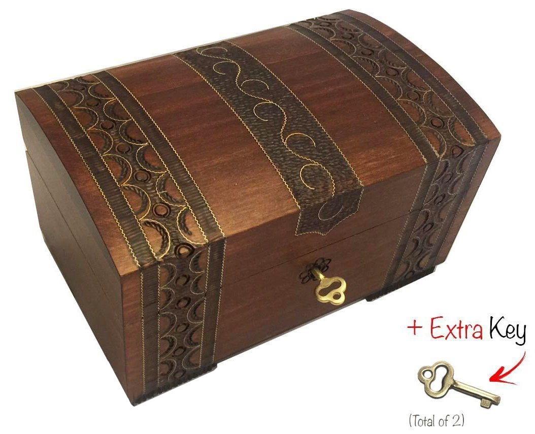Handmade Linden Wood Jewelry Keepsake Box with Brass Inlay and Lock