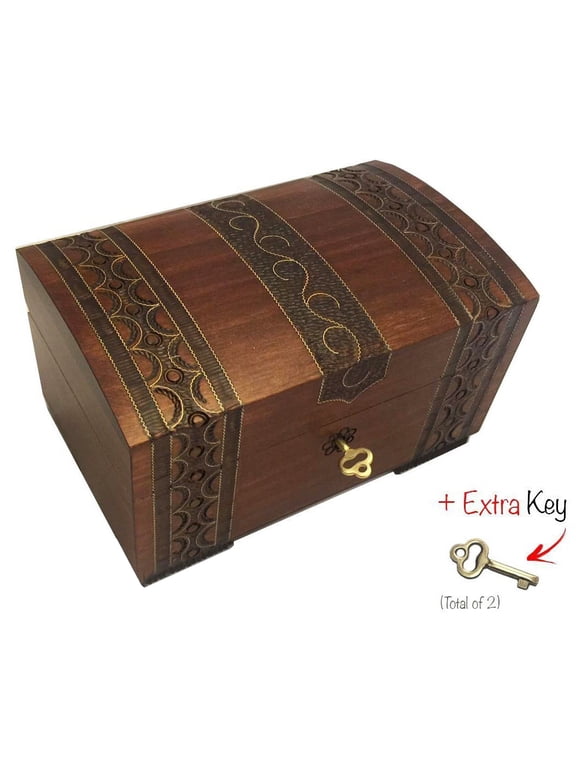 Handmade Wood Chest w/ Lock and Key Linden Wood Jewelry Keepsake Box from Poland