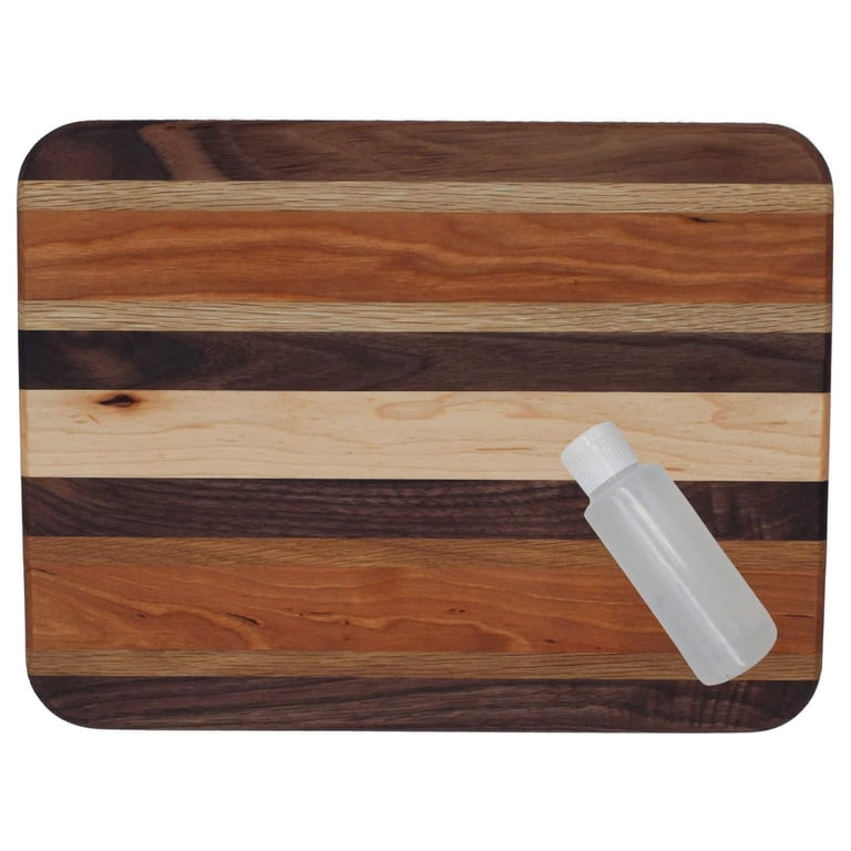 Handmade Wood Cutting Board 10x14 Inches With Handle & Mineral Oil - Reversible Oak, Cherry, Maple, Walnut Mix