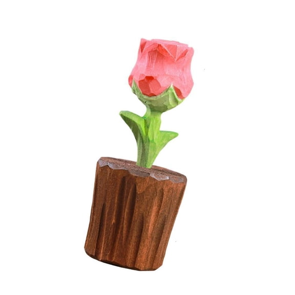 Handmade Wood Flower Figure Gift for Women Wooden Rose Floral Miniature Figurine with Base Wedding Anniversay Gifting
