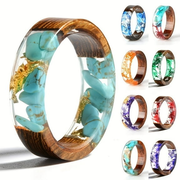 Handmade Wood Resin Ring Anniversary Gift For Women,A,7