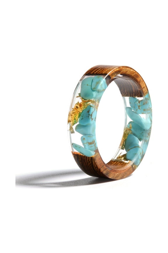 Handmade Wood Resin Ring Anniversary Gift For Women,O,7