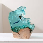 Handmade Wood & Resin, Surfing and Whale Lamp - Ocean Nightlight