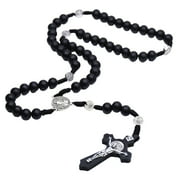 Handmade Wood Rosary Necklaces Catholic Cross Pendant Meditation Jewelry Men Women Necklaces Christian Religious Gift