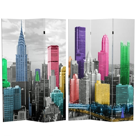 Handmade Wood and Canvas Double-sided New York Scene Room Divider (China)