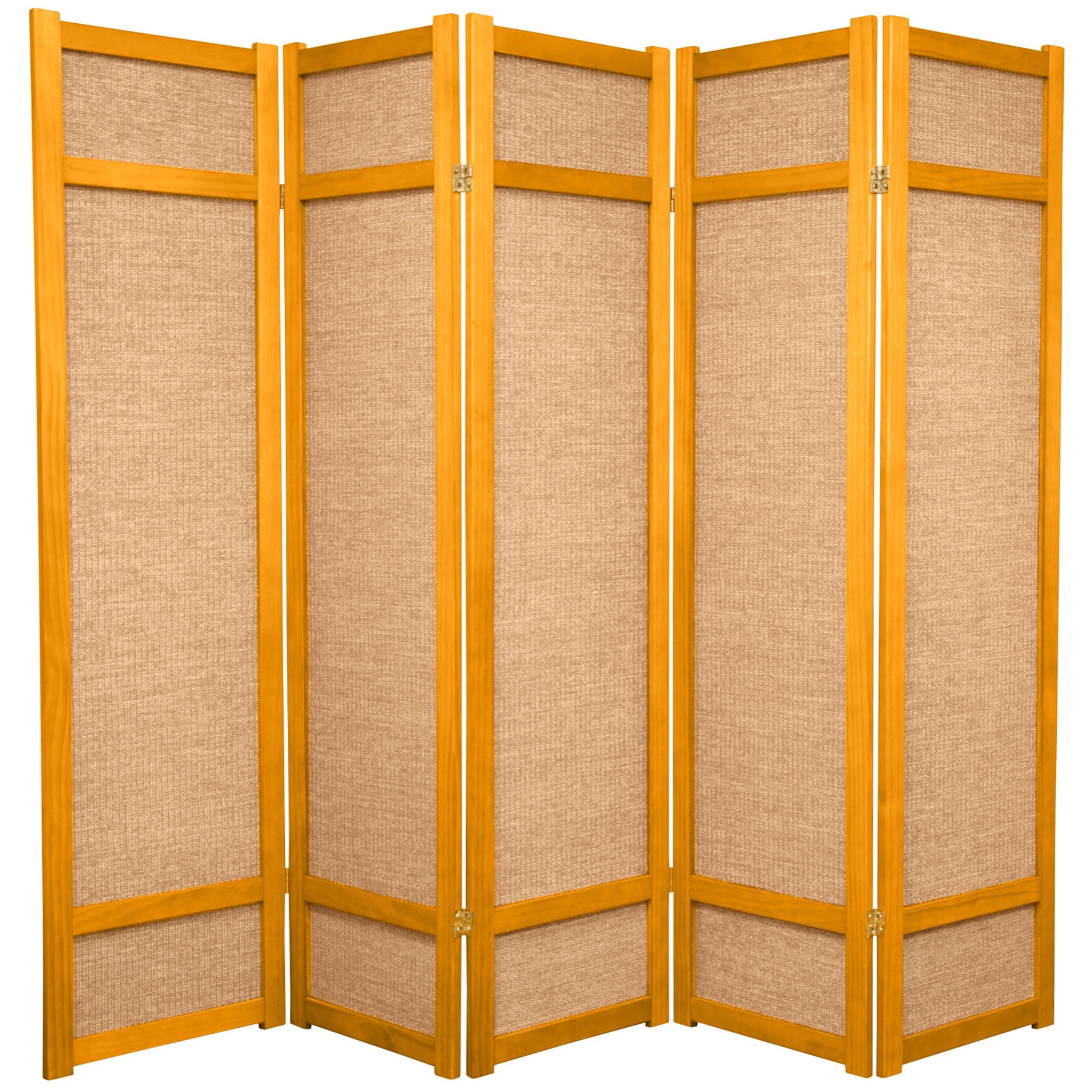 Red Lantern 6 ft. Tall Jute Shoji Screen - 5 Panel - Honey Finish