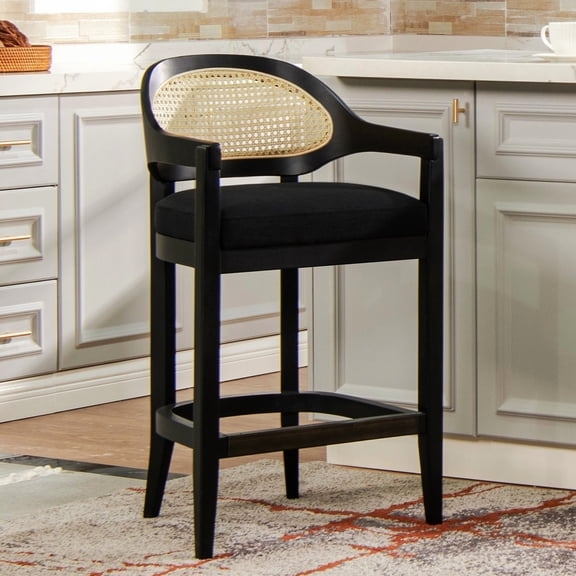 Handmade Wood and Rattan Stool / Comfortable Seating for Countertop