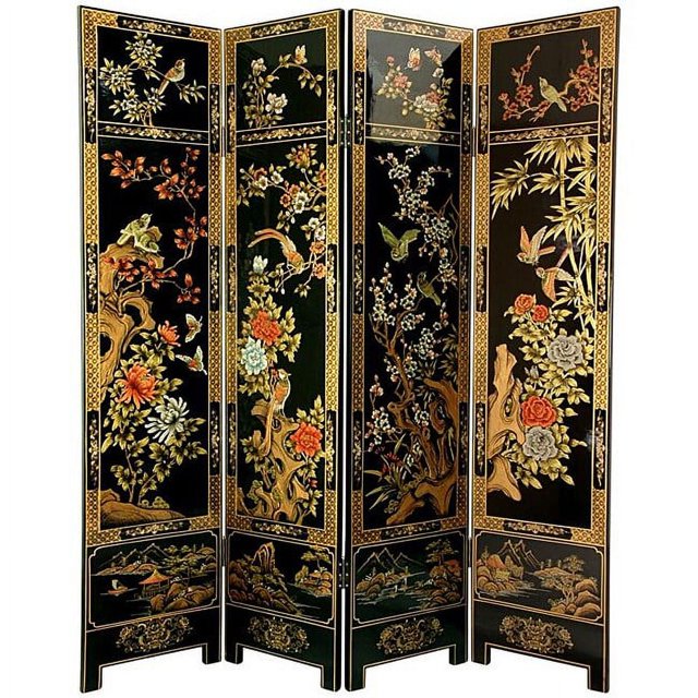 Handmade Wooden 6-foot Four Seasons Flowers Room Divider (China ...